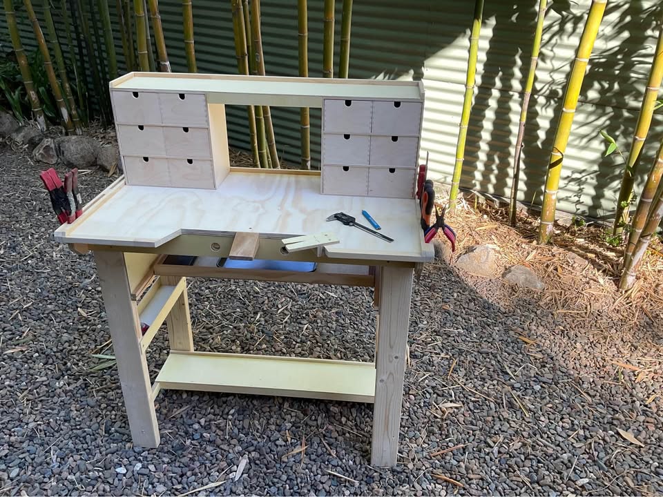 Jewellers workbench / desk with 12-drawer top box, photo 2 of 7, handmade timber, Brisbane
