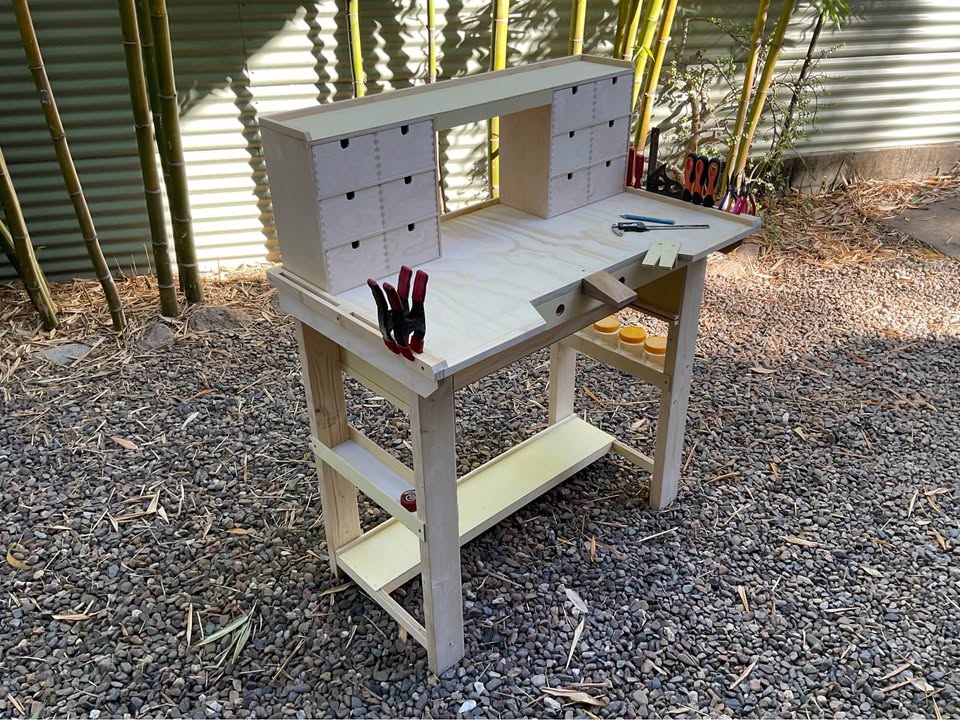 Jewellers workbench / desk with 12-drawer top box, photo 3 of 7, handmade timber, Brisbane