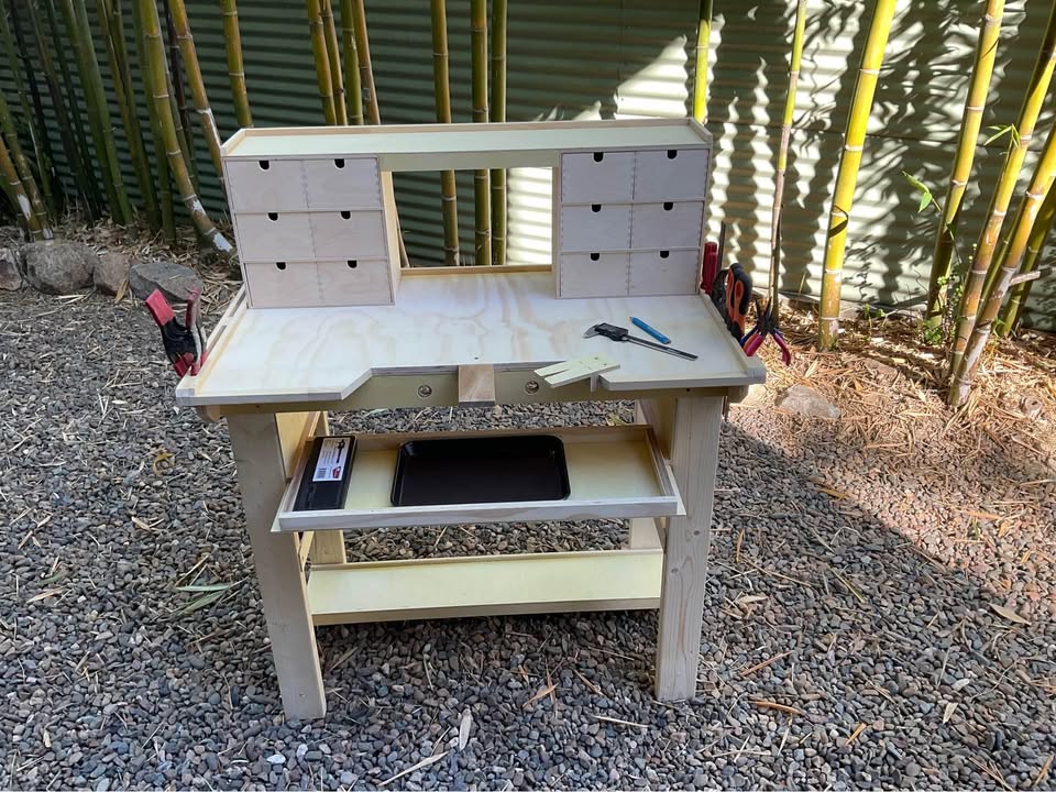 Jewellers workbench / desk with 12-drawer top box, photo 4 of 7, handmade timber, Brisbane