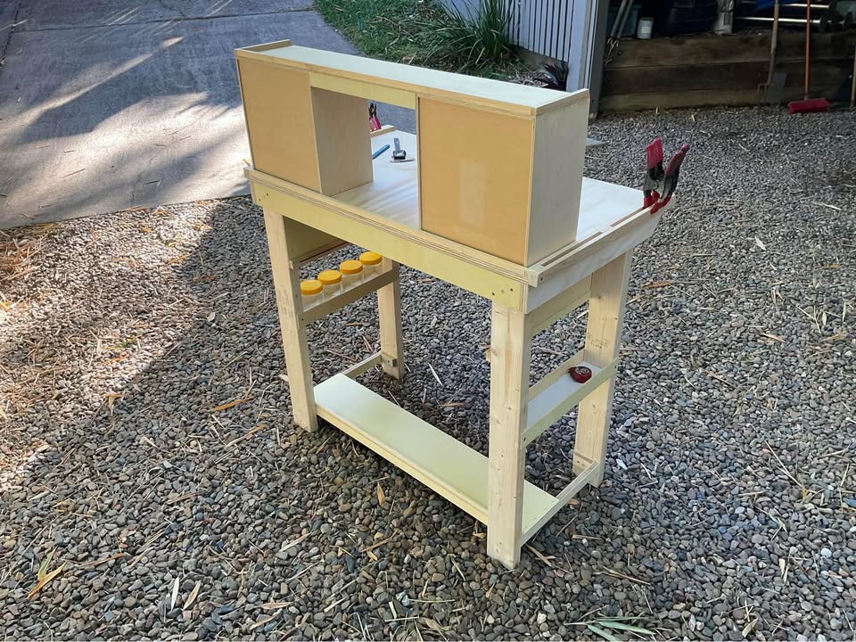 Jewellers workbench / desk with 12-drawer top box, photo 5 of 7, handmade timber, Brisbane