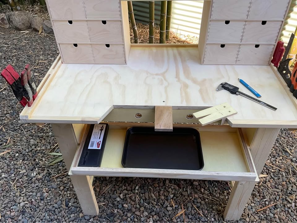 Jewellers workbench / desk with 12-drawer top box, photo 6 of 7, handmade timber, Brisbane