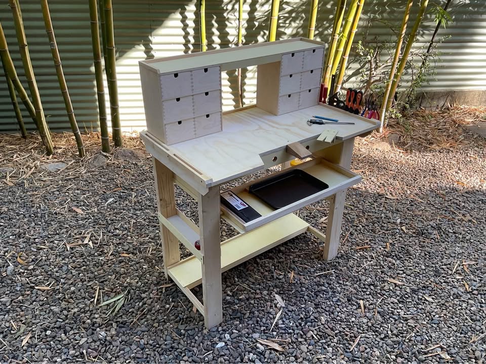 Jewellers workbench / desk with 12-drawer top box, photo 7 of 7, handmade timber, Brisbane