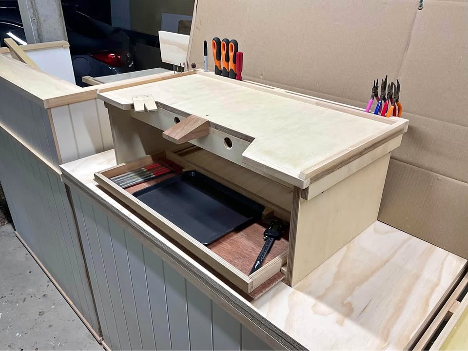 Portable jewellers bench, photo 1 of 10, handmade timber, Brisbane