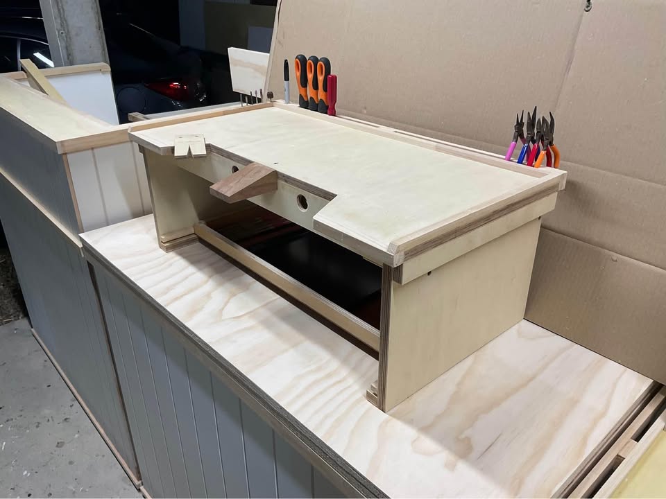 Portable jewellers bench, photo 6 of 10, handmade timber, Brisbane