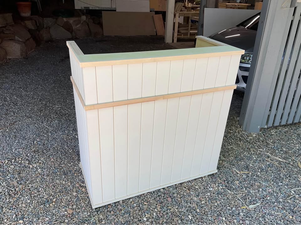 Tall shop counter / reception desk / bar, photo 2 of 5, handmade timber, Brisbane