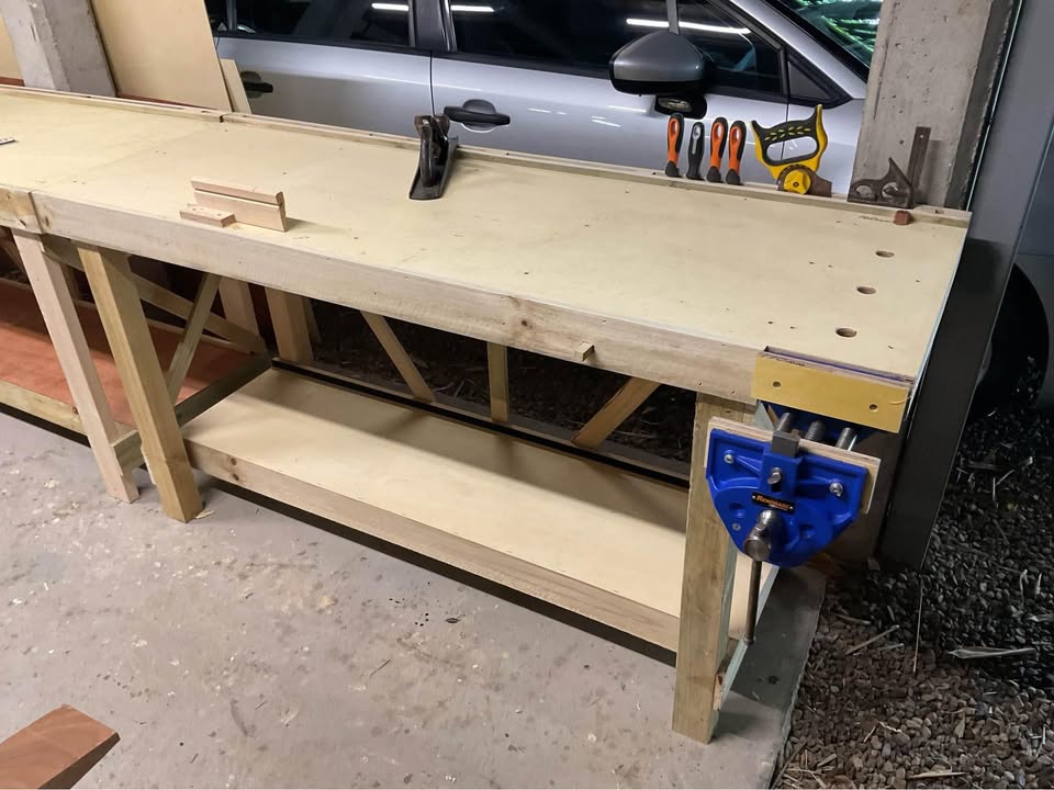 Woodworking bench with quick release vise and bench dogs, photo 2 of 3, handmade timber, Brisbane