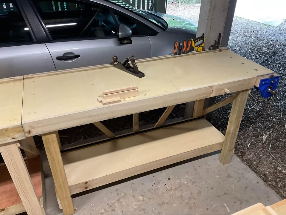 Woodworking bench with quick release vise and bench dogs, photo 3 of 3, handmade timber, Brisbane
